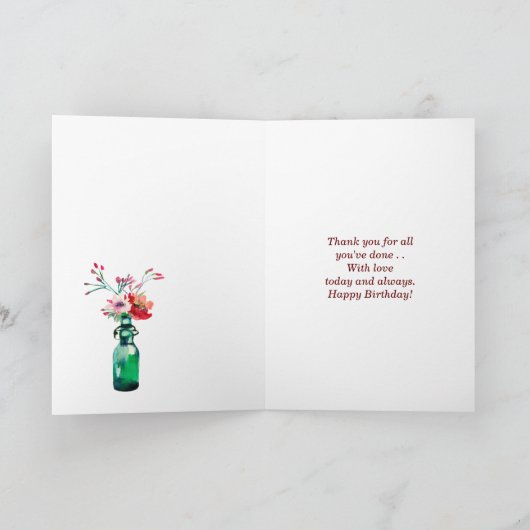 水彩花と写真エレガント誕生日 カード (内部)