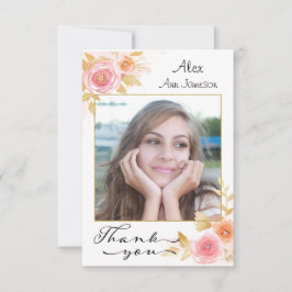 水彩花と写真卒業 サンキューカード