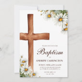 水彩花と十字架の洗礼 招待状 (正面)
