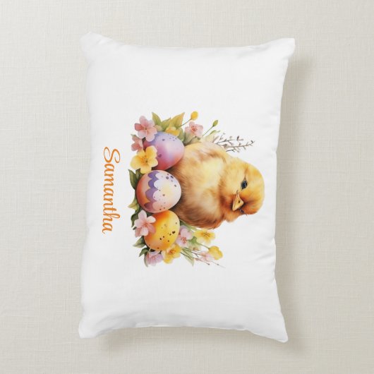 水彩花と卵を持つイースターシック アクセントクッション (裏面(縦))