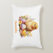 水彩花と卵を持つイースターシック アクセントクッション (正面(垂直))