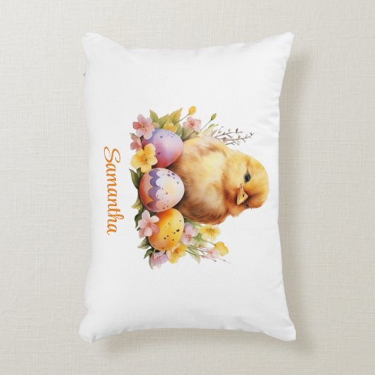 水彩花と卵を持つイースターシック アクセントクッション (正面(垂直))
