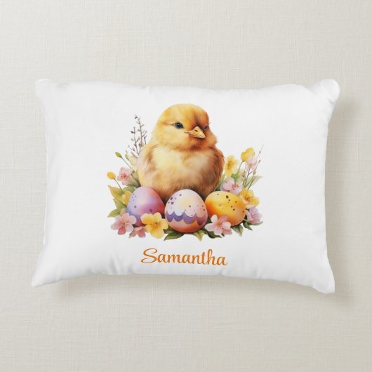 水彩花と卵を持つイースターシック アクセントクッション (裏面)