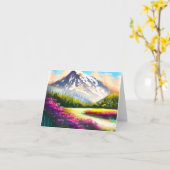 水彩花と山のカスタマイズ可能 カード (黄色い花)