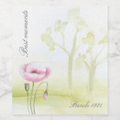 水彩花と木 ワインラベル (シングルラベル)