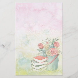 水彩花と本 便箋