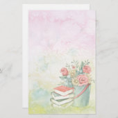 水彩花と本 便箋 (正面/裏面)