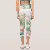 水彩花と海と海のビーチ カプリレギンス (裏面)