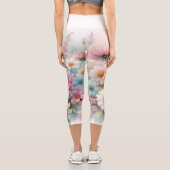 水彩花と海と海のビーチ カプリレギンス (裏面)