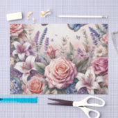 水彩花と海と海のビーチ 薄葉紙 (クラフト)