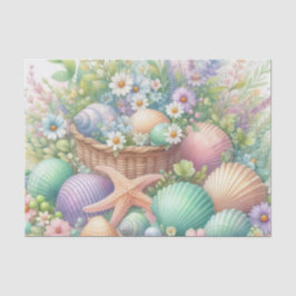 水彩花と海と海のビーチ 薄葉紙