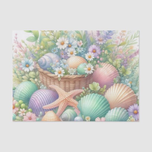 水彩花と海と海のビーチ 薄葉紙 (正面)