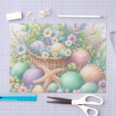 水彩花と海と海のビーチ 薄葉紙 (クラフト)