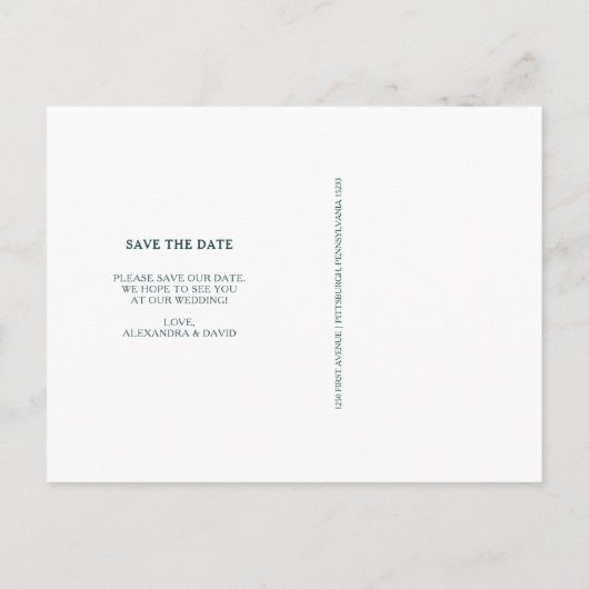 水彩花と灰色のストライプ花の保存日付 案内ポストカード (裏面)