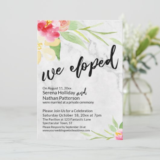 水彩花と灰色の大理石を駆け落ち 招待状 (スタンド正面)