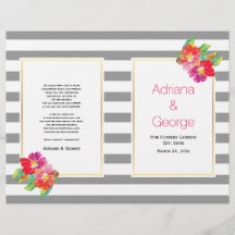 水彩花と灰色の白い結婚式プログラム