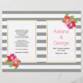 水彩花と灰色の白い結婚式プログラム