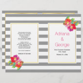水彩花と灰色の白い結婚式プログラム (正面/裏面)