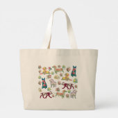 水彩花と犬のパターン ラージトートバッグ (裏面)