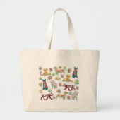 水彩花と犬のパターン ラージトートバッグ (正面)