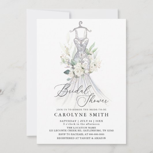 水彩花と緑のブライダルシャワー 招待状 (正面)