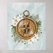 水彩花と緑の離れフローラコンパス ポスター (正面)