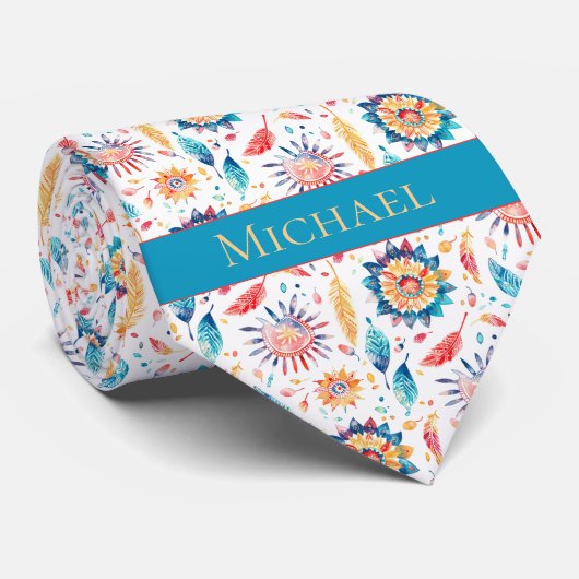 水彩花と羽 ネクタイ (ロール)