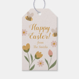 水彩花と蜂の春のイースター ギフトタグ