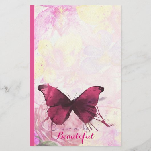 水彩花と蝶と引用付き 便箋 (正面)