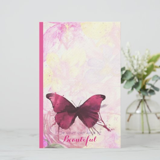 水彩花と蝶と引用付き 便箋 (スタンド正面)