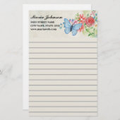 水彩花と蝶のビジネスラインのデザイン 便箋 (正面/裏面)