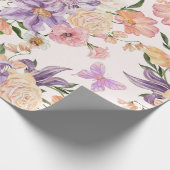水彩花と蝶のワイルドフラワーピンク ラッピングペーパー (角)