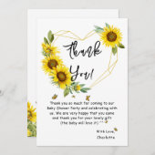 水彩花と蝶の赤ちゃんシャワー サンキューカード (正面/裏面)