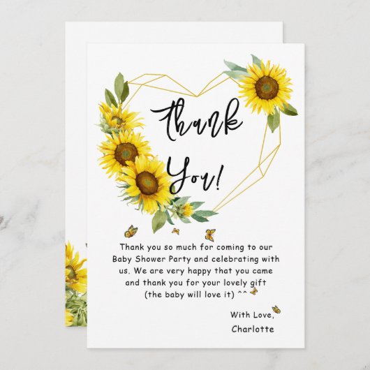 水彩花と蝶の赤ちゃんシャワー サンキューカード (正面/裏面)