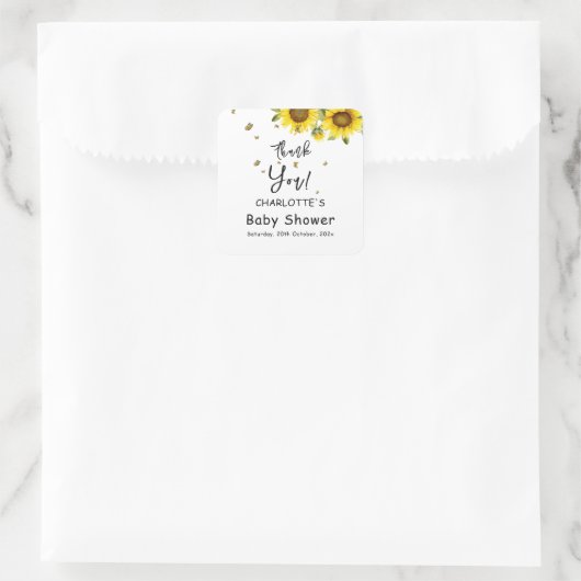 水彩花と蝶の赤ちゃんシャワー スクエアシール (バッグ)