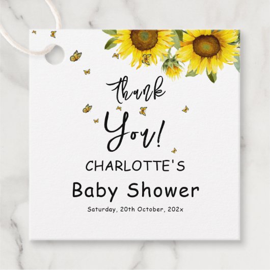 水彩花と蝶の赤ちゃんシャワー フェイバータグ (正面)