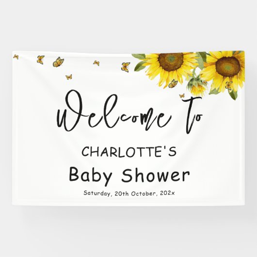 水彩花と蝶の赤ちゃんシャワー 横断幕 (横)
