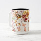 水彩花と蝶 ツートーンマグカップ (正面左)