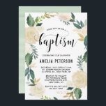 水彩花と金ゴールドグリッターバプテスマ 招待状<br><div class="desc">金ゴールドエレガントフォイルと金ゴールドグリッターアクセントを備えた水色のフローラルパタフェイクーンを使用したバプテスマの招待とバプテスマの招待フェイク – 実際の金ゴールドフォイルやグリッターはない。フローラリースの招待は春洗礼に最適だ。</div>