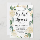 水彩花と金ゴールドグリッターブライダルシャワー 招待状 (正面)