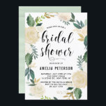 水彩花と金ゴールドグリッターブライダルシャワー 招待状<br><div class="desc">またお洒落エレガント金ゴールド箔と金ゴールドグリッターアクセント付きの水色のフローラルパターフェイクンを特徴とするブライダルのシャワー招待フェイク – 実際の金ゴールド箔やグリッターはない。フローラリースの招待は、春ブライダルシャワーに最適。</div>