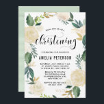 水彩花と金ゴールドグリッター《キリスト教》洗礼式や命名式 招待状<br><div class="desc">またエレガントお洒落金ゴールド箔と金ゴールドグリッターのアクセントを備えた水色のフローラルパタフェイクーンを特徴とする金ゴールド招待フェイク – 実際の《キリスト教》洗礼式や命名式箔やグリッターはない。フローラリースの招待は、春《キリスト教》洗礼式や命名式に最適。</div>