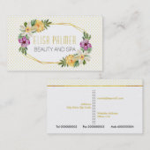 水彩花と金ゴールドポリゴンフローラ 名刺 (正面/裏面)