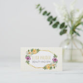 水彩花と金ゴールドポリゴンフローラ 名刺 (スタンド正面)