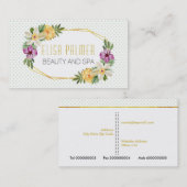 水彩花と金ゴールドポリゴンフローラ 名刺 (正面/裏面)