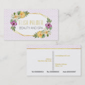 水彩花と金ゴールドポリゴンフローラ 名刺 (正面/裏面)