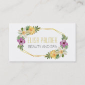 水彩花と金ゴールドポリゴンフローラ 名刺 (正面)