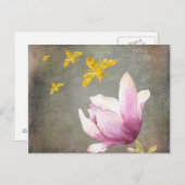 水彩花と金ゴールドミツバチ ポストカード (正面/裏面)