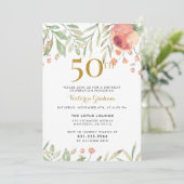 水彩花と金ゴールド50th誕生日パーティー 招待状 (スタンド正面)