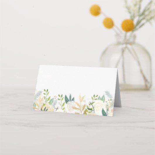 水彩花と金箔の緑結婚の花 プレイスカード (正面)